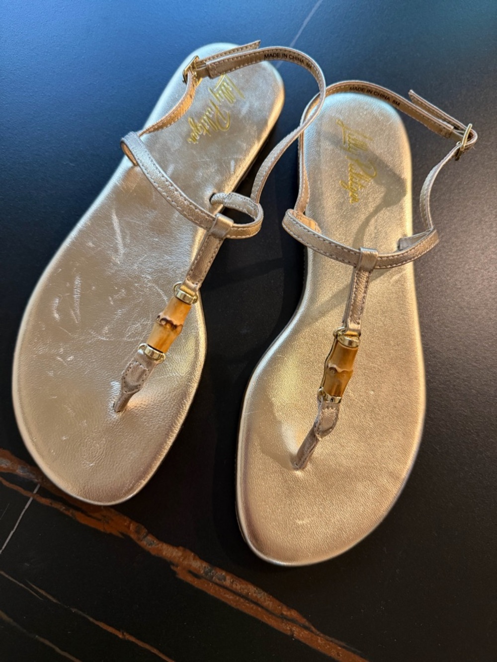 Lilly Pulitzer Gold T-Strap Sandals - Picture 10 of 11